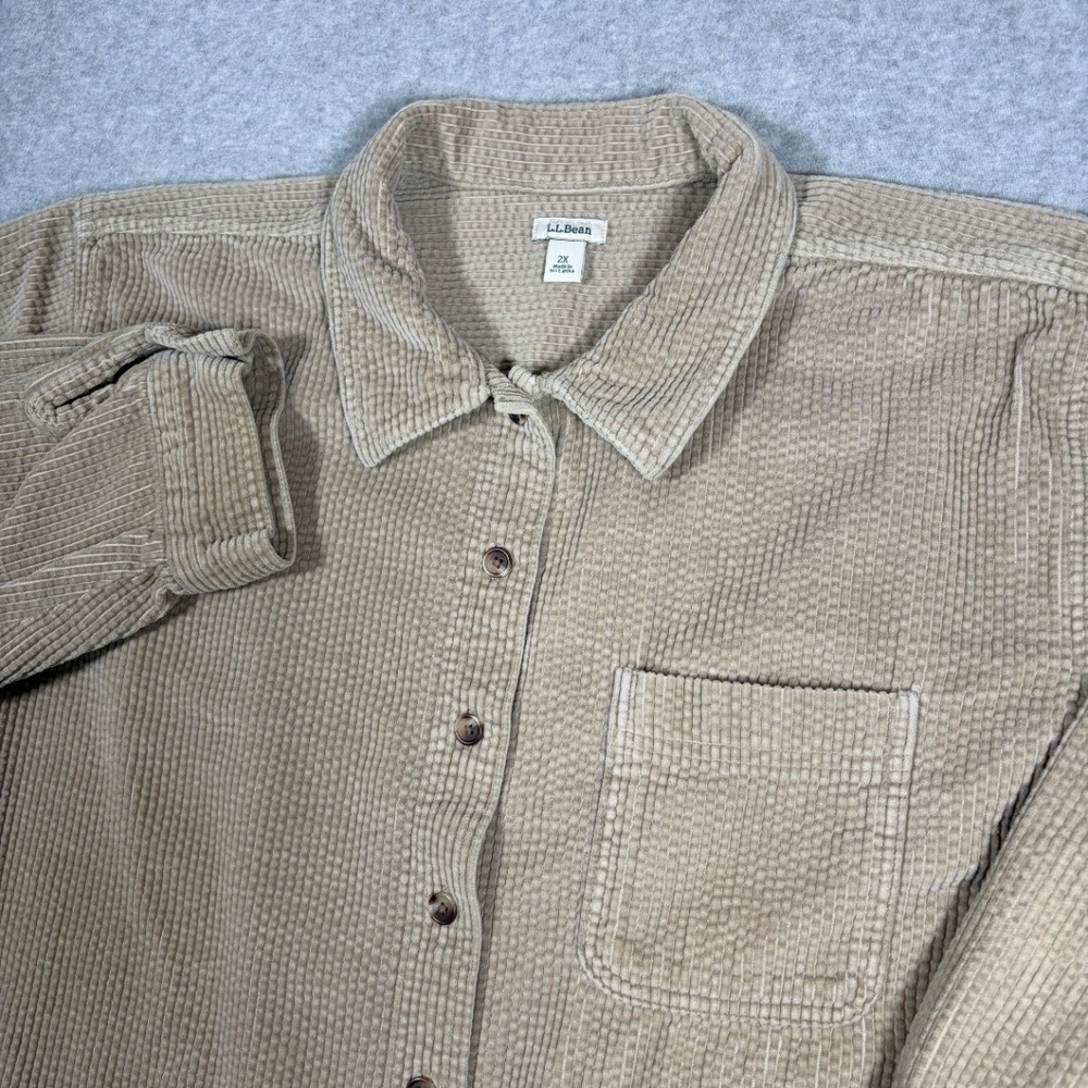 VTG LL Bean Women's Corduroy Button Up Shirt 2X Jacket Shacket Beige 266126